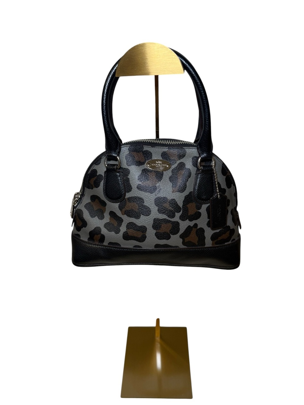 Coach Mini Cora Domed Satchel in Grey Ocelot Leopard Print